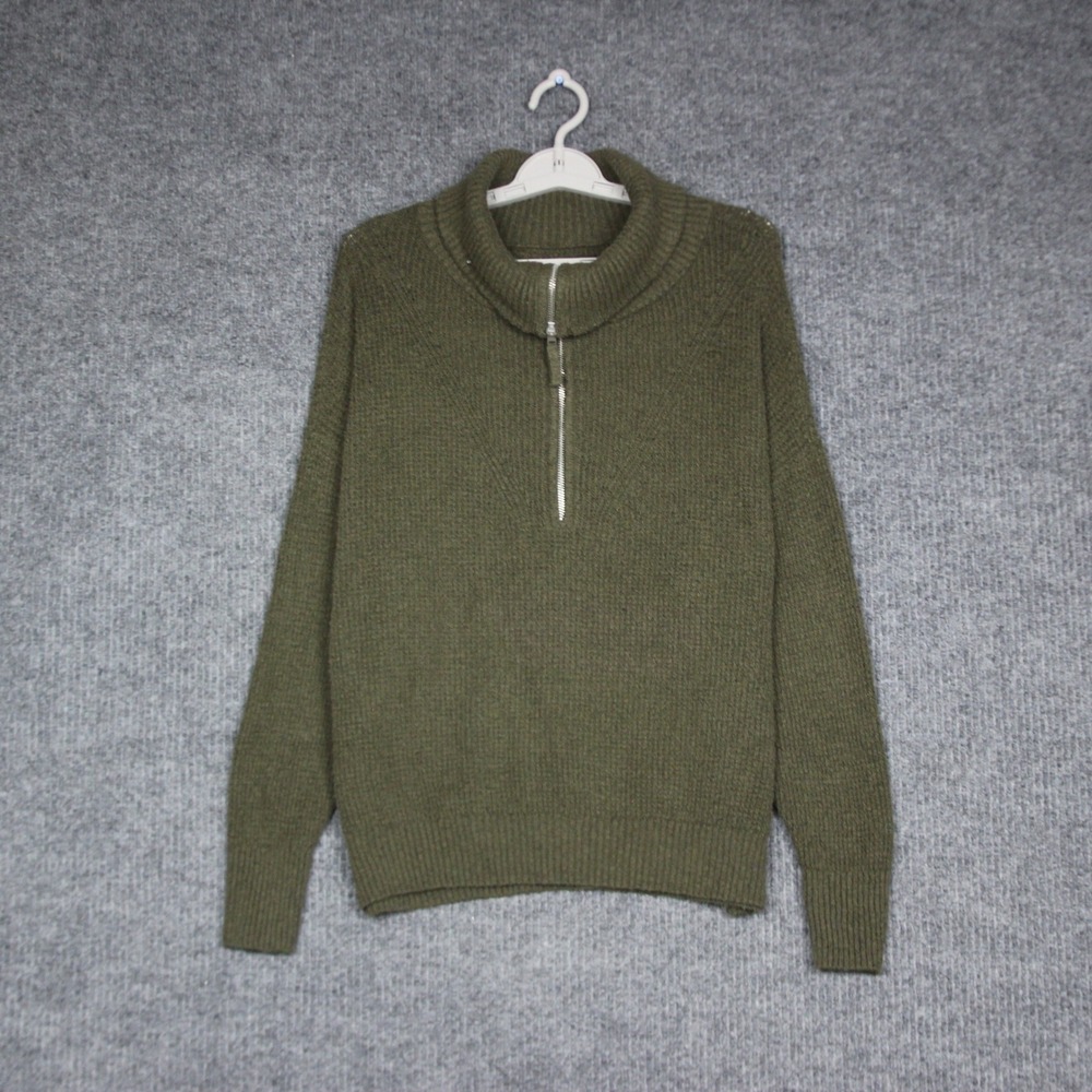 Aerie Womens Sweater XS Olive Green Knit Quarter Zip Pullover Casual Top